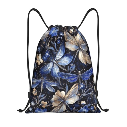Drawstring Sports Backpacks - Lightweight Swim Gym Bags for Women Men String Sackpack for Beach Travel Yoga(Medium, Blue Silver Dragonfly) - color: Blue Silver Dragonfly, size: Medium