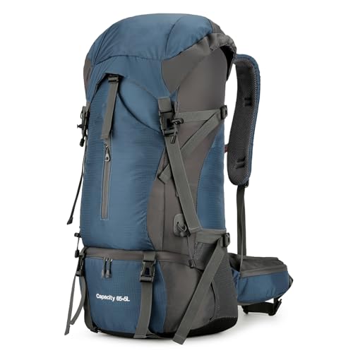 OKYUK 70L Hiking Backpack, Camping Hiking Back Pack, Water Resistant Lightweight Mountain Climbing Bag, Outdoor Camping Sport Daypack with Rain Cover, for Travel, Touring, Cycling (Navy Blue, 70L) - color: Navy Blue