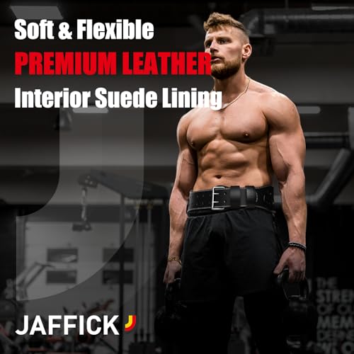 Jaffick Leather Weight lifting belt & 2-in-1 Dip Belt with Rope for Weightlifting Pull Up Gym Powerlifting Squat Bodybuilding Waist Support for Men Women - size: L