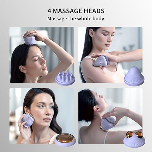 PROIRON Massage Ball with Suction Cup Pinpoint Deep Tissue Muscle Knot & Sore Relief, Vibration & Heating Trigger Point Massage Tool for Back Neck, Self-Massage Tool,4 Massage Heads - color: Purple(4 Heads)
