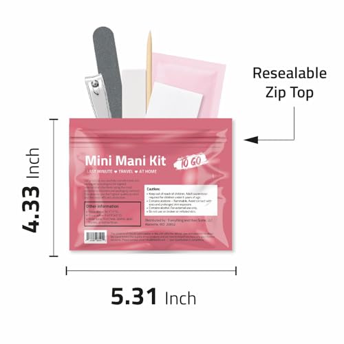 Mini Mani Kit – Disposable Manicure Set with Nail Clipper, File, Buffer, Cuticle Stick & Polish Remover Pad – Compact One-Time Use Nail Care Kit for Travel, Purse, Desk, or Car (Peach) - color: Peach