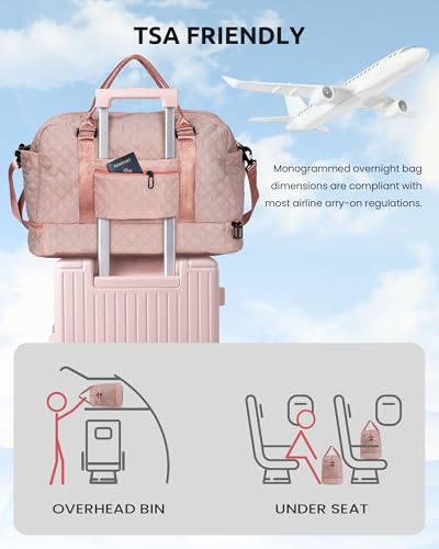 Gift for Girls-5 6 7 8 9 10 11 12 13 14 15 16 Year Old-Duffle Bags | with Shoe Compartment, Personalized Weekender Bag, Travel Bag with Makeup Bags, Gifts for Women Birthday Unique (Letter H) - color: Pink, style: H