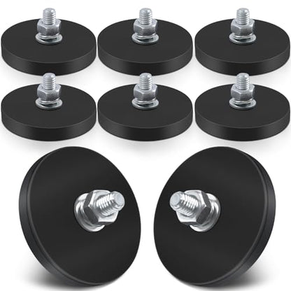 8Pcs Rubber Coated Magnets, 30LBS Bolt on Magnets with M6 Threaded Studs and Nuts, Strong Flag Neodymium Magnet Mount Base with Rubber Coating Non-Slip, Anti-Scratch for Light Bar and Add Mirrors - size: 1.6x0.23in M6-8pack