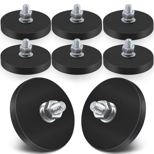 8Pcs Rubber Coated Magnets, 30LBS Bolt on Magnets with M6 Threaded Studs and Nuts, Strong Flag Neodymium Magnet Mount Base with Rubber Coating Non-Slip, Anti-Scratch for Light Bar and Add Mirrors - size: 1.6x0.23in M6-8pack