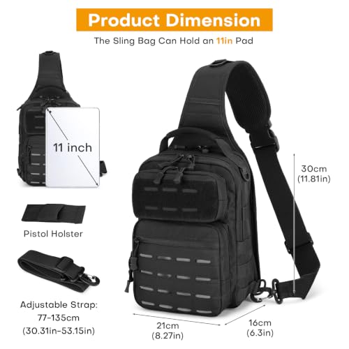 HUNTVP Sling Bag for Men Concealed Carry Bag Tactical Sling Bag Crossbody Molle CCW Chest Pack Backpack EDC Military Shoulder Bag with Holster & Accessory Slots, Black - color: Black