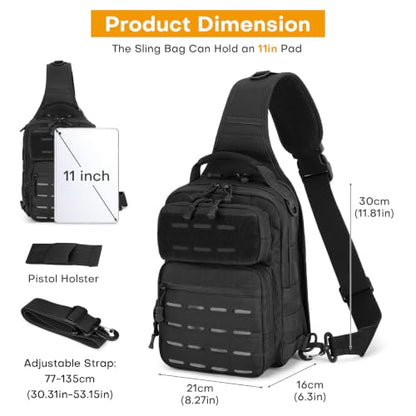 HUNTVP Sling Bag for Men Concealed Carry Bag Tactical Sling Bag Crossbody Molle CCW Chest Pack Backpack EDC Military Shoulder Bag with Holster & Accessory Slots, Black - color: Black