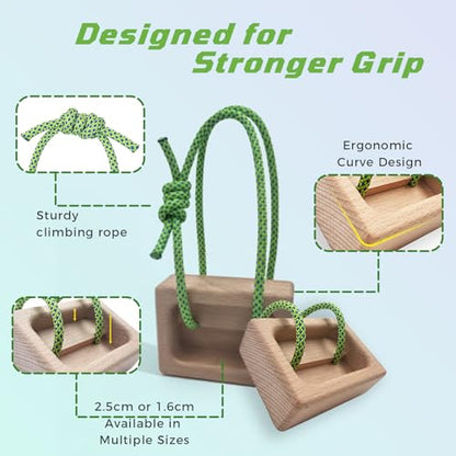 Portable Climbing Hangboard Dual Depth Wooden Grip Blocks for Finger Strength, Power, and Forearm Training Beech Wood Hang Board with Adjustable Rope and Carabiners - color: Wooden Grip*1 with 18mm loading pin
