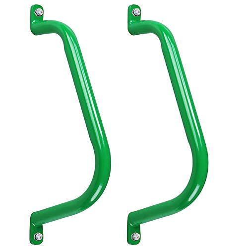17'' Green Playground Handles Safety Grab Bar Indoor & Outdoor 2pcs | Heavy Duty Solid Metal, Non-Slip Glossy Powder Coated Weather Resistant, Comfy Secure Handle Bar, Playset SwingSet Jungle Gym