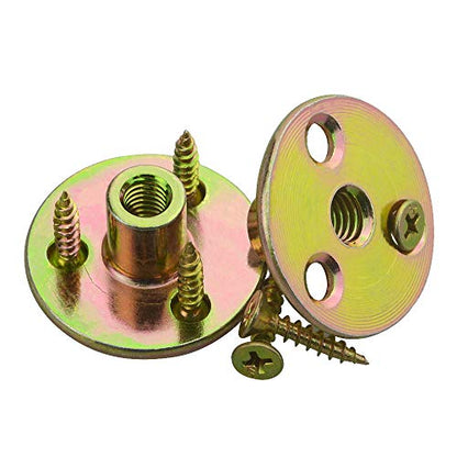 WMYCONGCONG 64PCS 1/4” T-Nuts Brad Hole Tee Nut with Round Base Furniture Hardware Flange Insert Female Thread with Mounting Screws Set - size: 1/4" - 64Pcs
