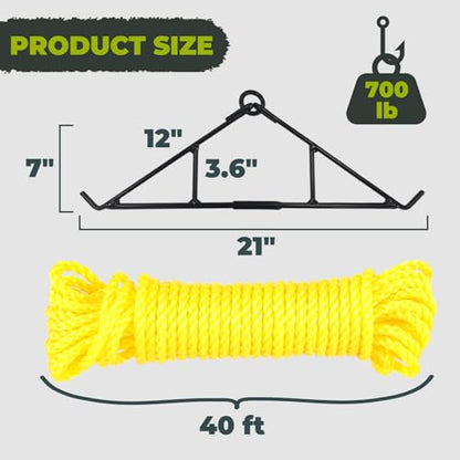 Highwild Game Hoist Gambrel & Deer Hanger Kit, 700 LB Deer Hoist Pulley System with 4:1 Lift Ratio and 44FT Rope