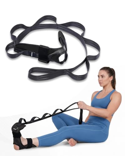 Foot & Calf Stretcher for Plantar Fasciitis Relief, Adjustable Stretching Strap & Foot Rocker Combo for Achilles Tendon, Heel Pain, Hamstring & Muscle Recovery – Physical Therapy Stretching Device for Home Use - color: Darkness