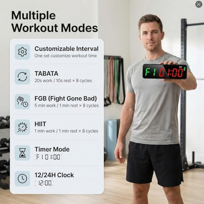 Gym Clock Workout Timer Clock for Home Gym, 7-Inch LED Gym Exercise Interval Timer with Strong Magnet, Rechargeable Battery, 5-Level Brightness for HIIT, Tabata, Boxing & Garage Workouts