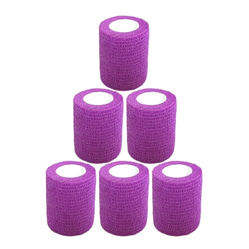 Baisunt 6 Pack 3 Inches Cohesive Bandage Self Adhesive Wrap Elastic Self Adherent Vet Wrap Breathable Self Stick Tape for Wrist, Ankle, Sports, Tatoo Wrap(5 Yards, Purple) - color: Purple, size: 3 Inch