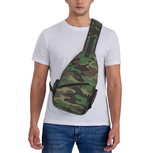 Camouflage Crossbody Sling Bags for Women Men Classic Green Brown Olive Colors Camo Print Travel Sling Backpack Casual Shoulder Bag Cool Military Print Army Design Gym Sports Hiking Daypack - color: Green Black