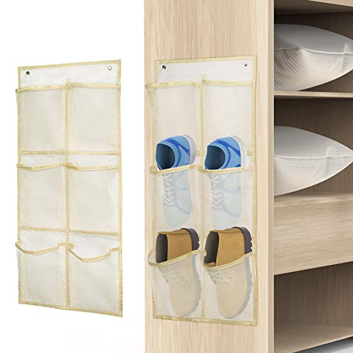 Wall Mounted Shoes Rack 2Pack/Can Store 6Pairs of Sneakers,with Sticky Hanging Mounts, Shoes Holder Storage Organizer Shelf,Door Shoe Hangers (SM06-Beige-2) - color: SM06-Beige-2