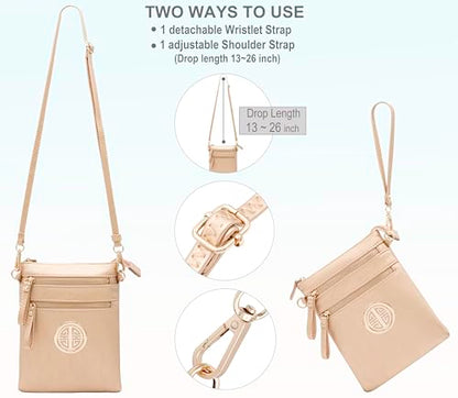 Solene Small Multi Zipper Pockets Crossbody Bag with Detachable Wristlet - color: Rose Gold-1