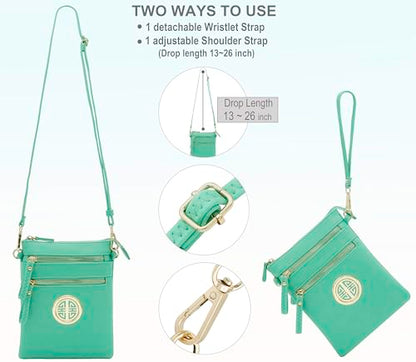 Solene Small Multi Zipper Pockets Crossbody Bag with Detachable Wristlet - color: Turquoise