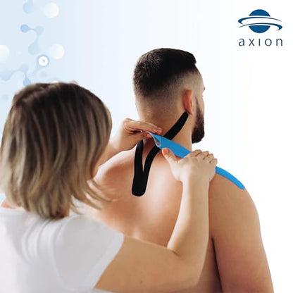 axion Kinesiology Tapes PRECUT Black Beige | 50 Pre-Cut Sport Tape Strips 10x2 in | Waterproof • Skin-Friendly • Elastic | Kinesiology Tapes Ideal for Sports - color: 06) 50 Strips Black/Blue