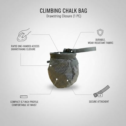 Climbing Chalk Bag with Drawstring Closure Lightweight Waist Pouch for Rock Climbing & Bouldering 6.7 Inch Opening - color: Black