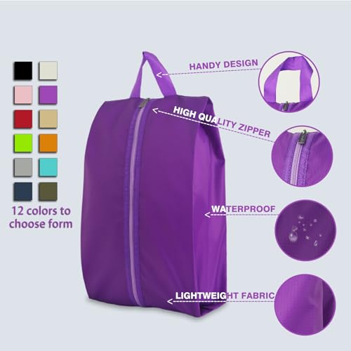 6pcs Portable Shoe Organizer, Travel Pouches with Zipper, Golf Shoe Bags, Clothes Bags, Soccer Cleats Bag Shoe Pouch for Gym, Waterproof, Odor-Resistant (Purple) | Golf Shoe Bags, Clothes Bags, Soccer Cleats Bag Shoe Pouch for Gym, Waterproof, Odor-Resist