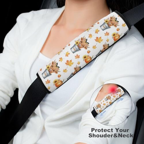 2PCS Fall Leaf Autumn Highland Cow Seat Belt Cover Breathable Automotive Seat Belt Protector for Adult Use, Most Cars, Pressure Relief - color: Pattern 248