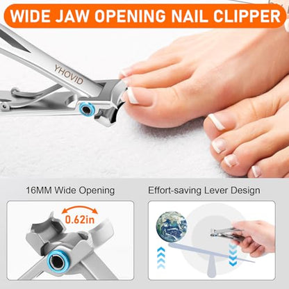 Toe Nail Clippers for Men, Toenail Clippers for Thick Nails for Seniors, German Ultra Sharp Stainless Steel Fingernail Clipper with Catcher, Heavy Duty Ingrown Nail Cutter Long Handle with Wide Jaw - style: 4 in1 Toenail Clippers Set