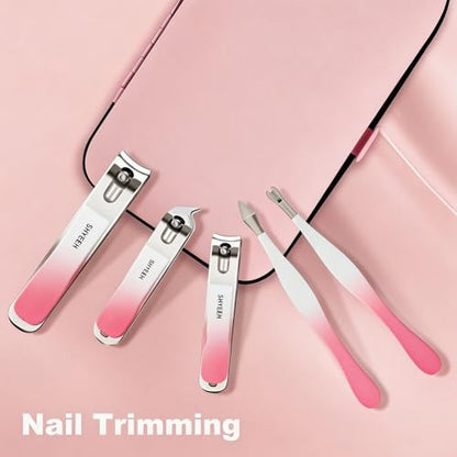 Manicure Set, 10 pcs High-Carbon Steel Nail Clippers Set, Portable Mini Manicure and Pedicure Kit, Travel Grooming Nail Kit with Leather Bag for Men and Women - color: RosePink
