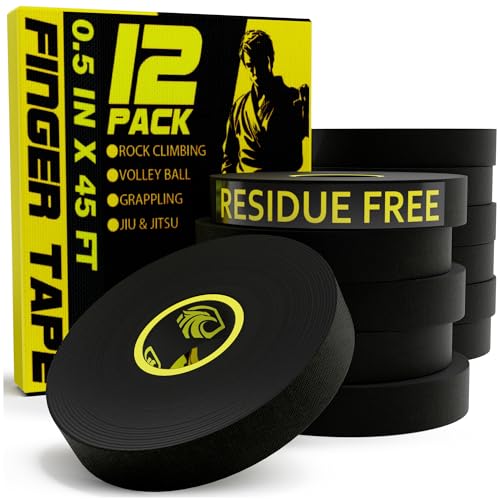 EAGLES Finger Tape 2, 3, 6 or 12 Pack Black or White | Residue Free Skin Friendly Strong Athletic Sports Tapes | 0.5” x 45 Ft for BJJ Jiu Jitsu Grappling MMA Knob Tape Weight (Black, 12 Pack) - color: Black, size: 12 Pack
