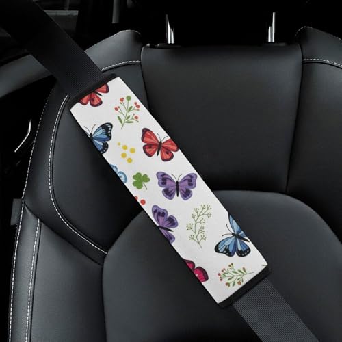 2PCS Watercolor Butterfly Seat Belt Cover Breathable Seat Belt Cushion for Adults and Children, All Vehicles, Comfortable Driving - color: Pattern 837