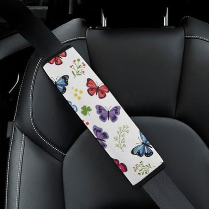2PCS Watercolor Butterfly Seat Belt Cover Breathable Seat Belt Cushion for Adults and Children, All Vehicles, Comfortable Driving - color: Pattern 837