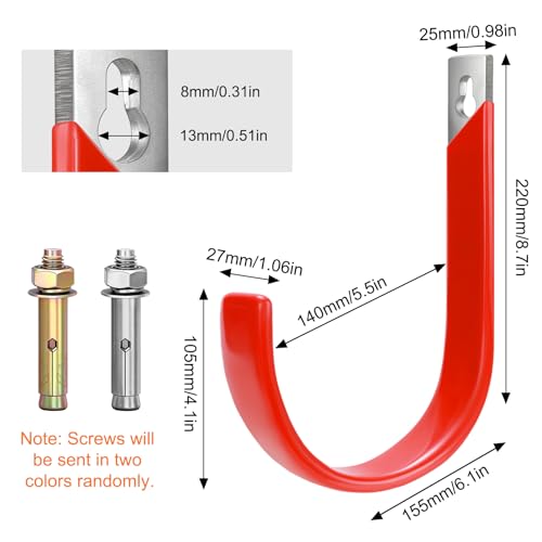 Metal Garage Hooks, Hose Holder Wall Mount for Outside, Heavy Duty Hose Hanger Hook for Water Hoses Outdoor Organizer Study Rack for Garden Hoses, 2 Pack-Red - size: Large