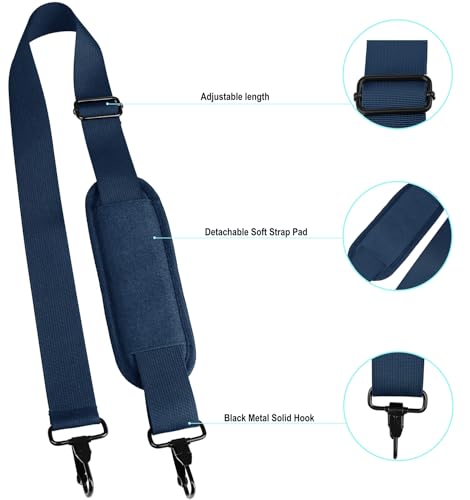 Shoulder Strap 56 inch, Universal Adjustable Thick Soft Duffel Bag Shoulder Strap Replacement Comfortable Belt with Metal Swivel Hooks for Laptop Messenger Bag, Briefcase, Shoulder Bag, Deep Blue - color: Deepblue