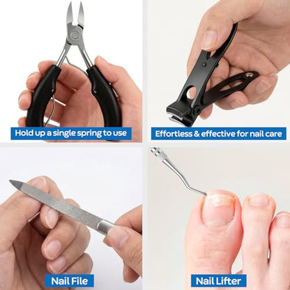 Toenail Clippers for Thick Nails for Seniors, 5Pcs Ingrown Toenail Removal Kit, Angled Head Large Toenails Clippers for Men, Heavy Duty Nail Clipper, Slanted Nail Clipper with Long Handle (Black) - size: 5Pcs Nail Clippers Set-black