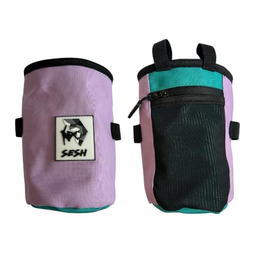 SESH Chalk Bag - Large Size Chalk Bag for Climbing & Bouldering with Magnetic Closure, 2 Brush Holders, & 1 Side Pocket with Mesh Organizer - Removeable Chalk Pouch - color: Summit
