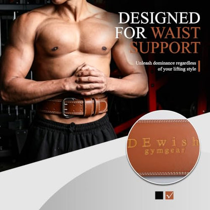 Leather Weightlifting Belt, 10 Adjustable Holes, 4”Width, Double Prong Power Belt for Gym Bodybuilding, weightlifting, powerlifting, squats and deadlifts - color: 6-Inch Brown, size: 33"-36"