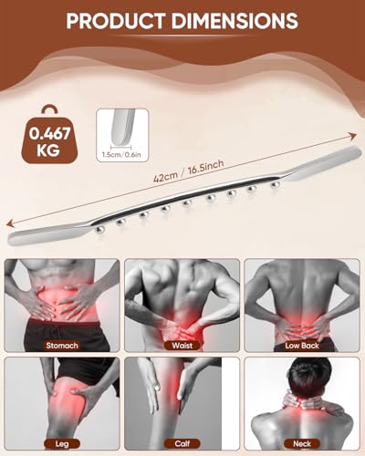 ONUEMP Stainless Steel Gua Sha Stick, Lymphatic Drainage Massager Cellulite Remover, Pressure Point Muscle Scraper Tool, Maderoterapia Kit for Body Sculpting, Fascia Massage, Myofascial Release - size: Fascia Stick
