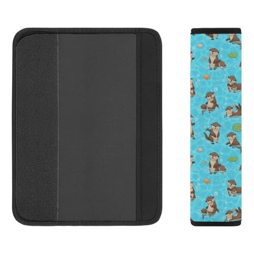 2 Pack Universal Soft and Comfortable Car Seat Straps Shoulder Pads for Kids, All Vehicles, Cute Otter Family in Water Light Blue Neck Strap Covers, Neck and Shoulder Support - color: Pattern 887
