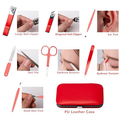 Nail Clippers for Women Manicure Kit Men Manicure Tool Nail Care Set | Nail Clipper Set Toenail Fingernail Travel Nail Clippers Kit Personal Care Tools with Travel Case Nail Grooming Kit Gifts - color: Red