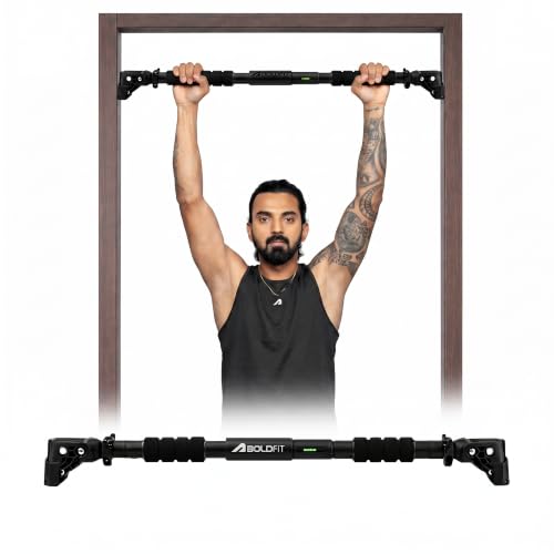 Boldfit Pull Up Bars For Home Workout -Chin Up Bar Gym Accessories for Men Door Way Adjustable Hanging Rod Without Screw, Anti-skid Grip, Strength Training Exercise Bar- Pullup Bar - color: Black