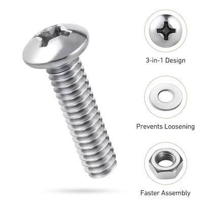 #10-32 x 3/4" Pan Head Machine Screws Nut Bolt Washer Assortment Kit,(60 Sets) 304 Stainless Steel 18-8 Phillips Drive Full Thread Assorted - size: #10-32 x 3/4"