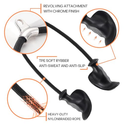 Tricep Rope Pull Down Attachment with Ergonomic Handles,Triceps Rope for Cable Machine Pulley System,Home Gym Accessories - color: Black