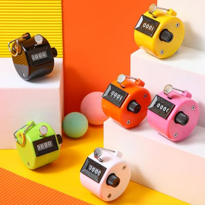 TOODOO 6 Pack Hand Tally Counter 4 Digit Mechanical Palm Clicker Plastic Hand Held Counter Clicker with Metal Finger Ring for School Golf Sports Events Office Stadium - color: Candy Color