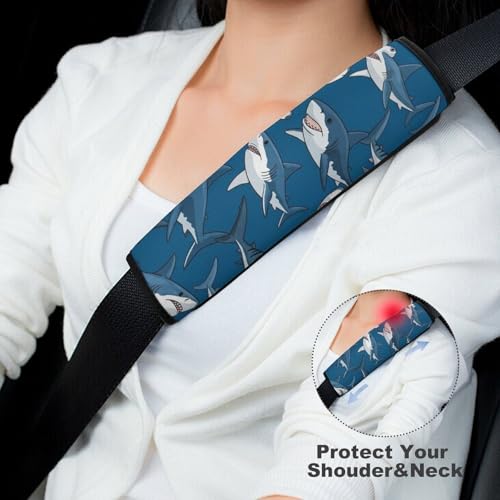 2 Piece Soft Padded Seat Belt Shoulder Pad for Adult Use, All Vehicles, Shark Art Automotive Seat Belt Protector, Easy Install (No Tool) - color: Pattern 549