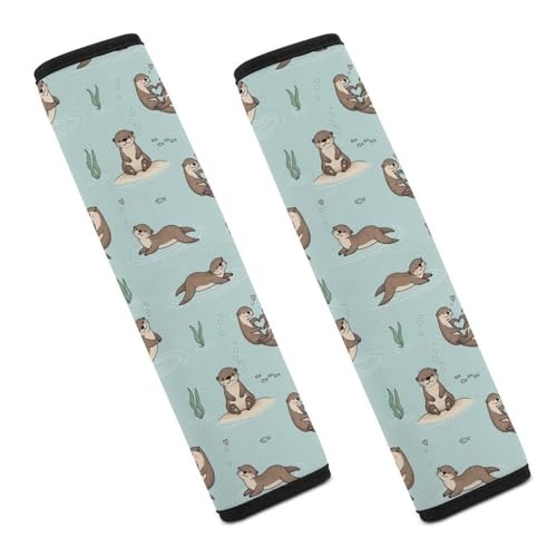 2 Pack Blue Sea Otter Car Seat Belt Pad Breathable Shoulder Harness Cover for Adult Use, Stroller Pushchair High Chair, Pressure Relief - color: Pattern 103