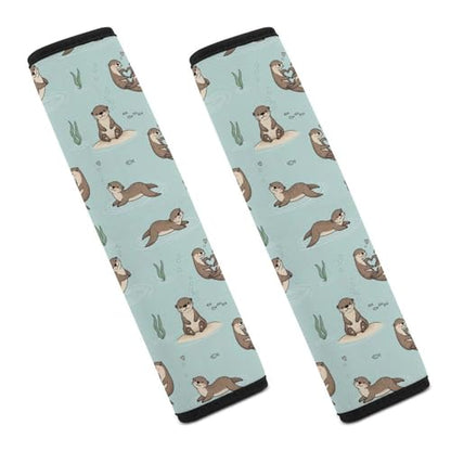2 Pack Blue Sea Otter Car Seat Belt Pad Breathable Shoulder Harness Cover for Adult Use, Stroller Pushchair High Chair, Pressure Relief - color: Pattern 103