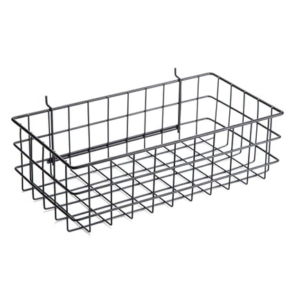 Pegboard Basket Size L, Black - Hooks to Any Peg Board - Square Style Wire Shelf Baskets - Organize Tools, Workbench, Accessories, Garage Storage - Wall Organizer Attachments - size: Large