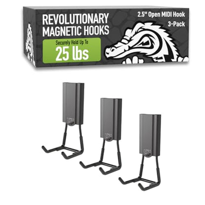 GATOR MAGNETICS MIDI 2.5" Open Hooks, 25 lb Heavy Duty Magnetic Hooks for Steel Surfaces, Patented Easy-Release, Non-Slip Grip – Storage & Organization, Garage, Shed, Home, Cleaning Tools - 3 Pack - size: 2.5", style: Open Hooks