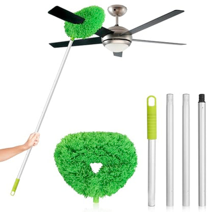 FONUNO Ceiling Fan Cleaner Duster High Ceiling Extended Fan Blade Cleaner | Reusable Microfiber Ceiling Fan Duster with Extension Handle from 13 to 50 Inch for Furniture Bookshelves Wall Door, Green - color: Green
