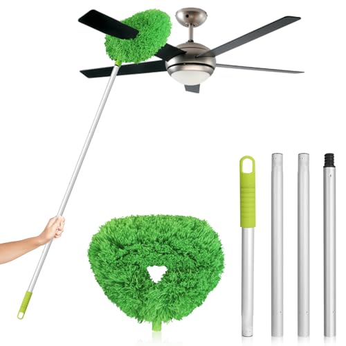 FONUNO Ceiling Fan Cleaner Duster High Ceiling Extended Fan Blade Cleaner | Reusable Microfiber Ceiling Fan Duster with Extension Handle from 13 to 50 Inch for Furniture Bookshelves Wall Door, Green - color: Green