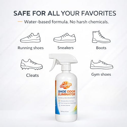 Shoe Odor Eliminator Spray – Water-Based Deodorizer & Sneaker Refresher – Neutralizes Odors in Gym Shoes, Boots, Cleats & Work Shoes – Fresh Athletic Formula – 16 oz
